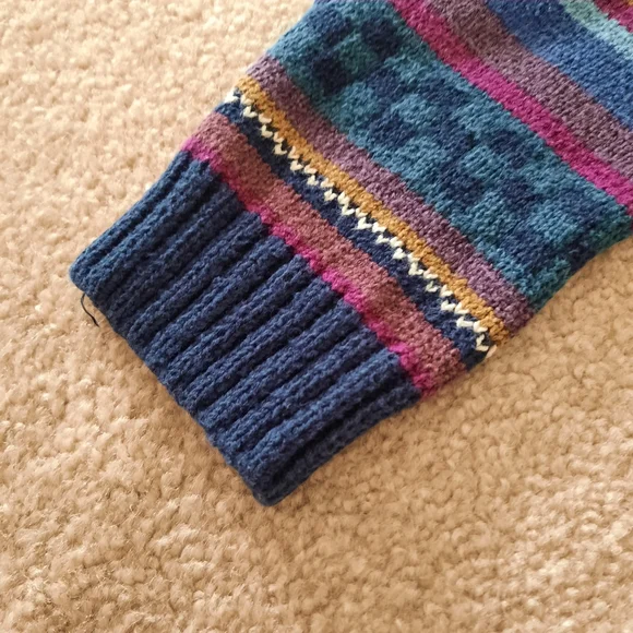 L.L. Bean Multicolor Stripe V-Neck Cardigan - Navy, Teal, Burgundy, Gold - Picture 3 of 9